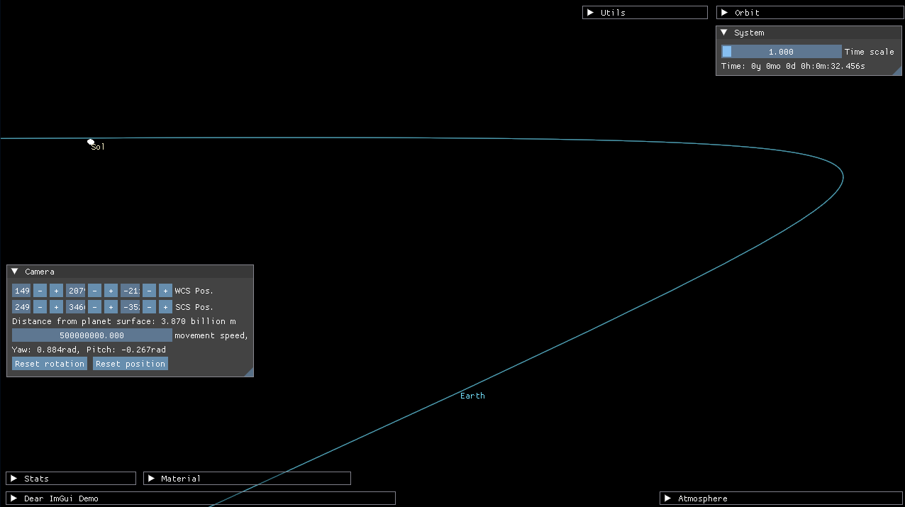 Earth and sun from very far away, so that half the Earth's orbit is visible.