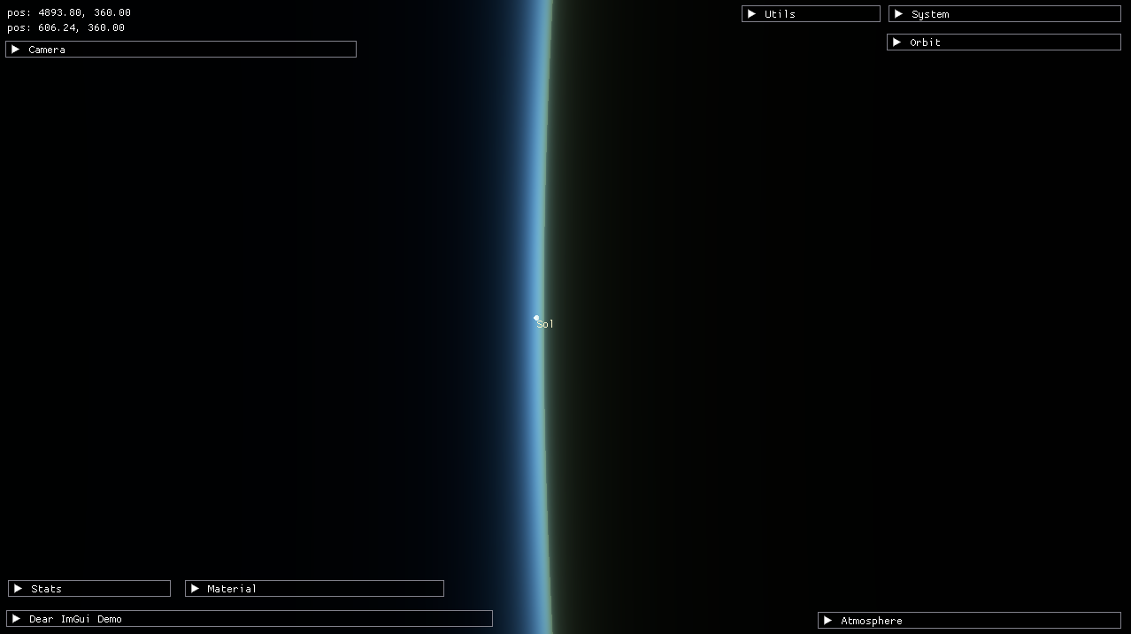 Sunrise from space (or almost space), Earth fills up the right side of the screenshot, with the atmosphere showing a gradient from green to blue.
